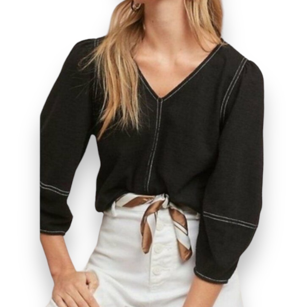 Anthropologie Current Air Delilah Structured Top Black White Top Stitch Boho